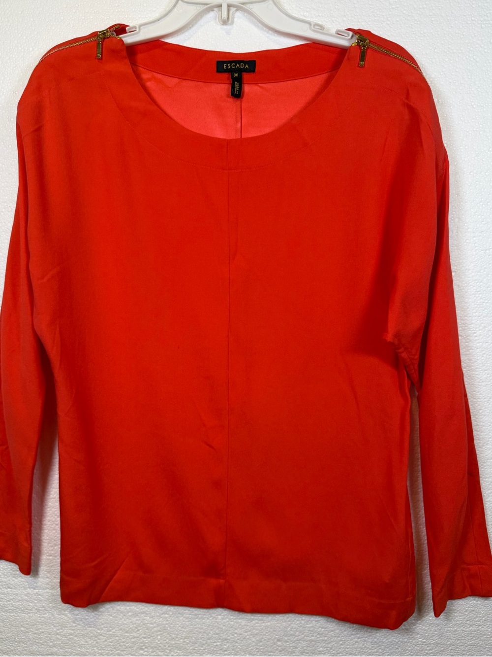 Escada Bright Red Long-Sleeve Zip-Shoulder Top